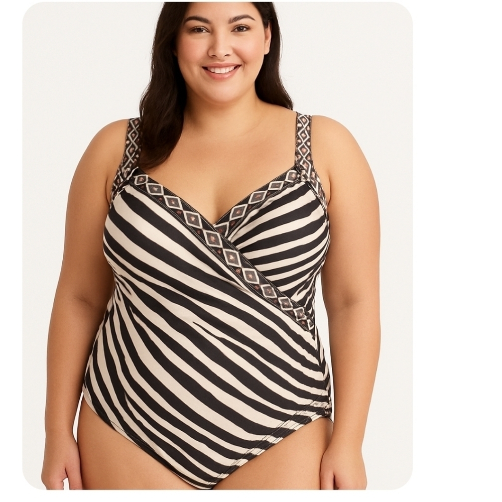 Miraclesuit Womens Black Beige Opposites Attract Escape One-Piece Swimsuit 16